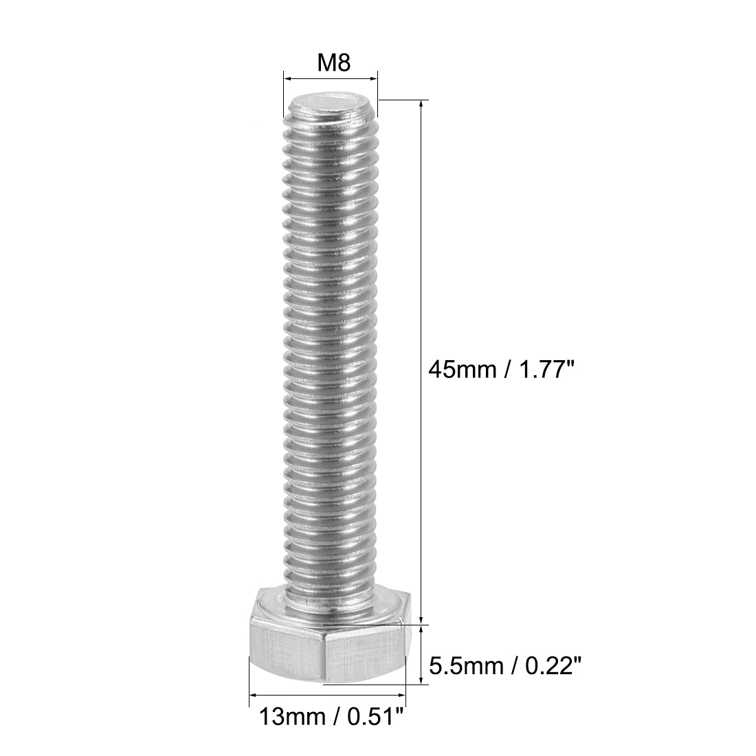 uxcell Uxcell M8 Thread 45mm Length Hex Bolts 304 Stainless Steel Hexagon Screw Bolt 10pcs