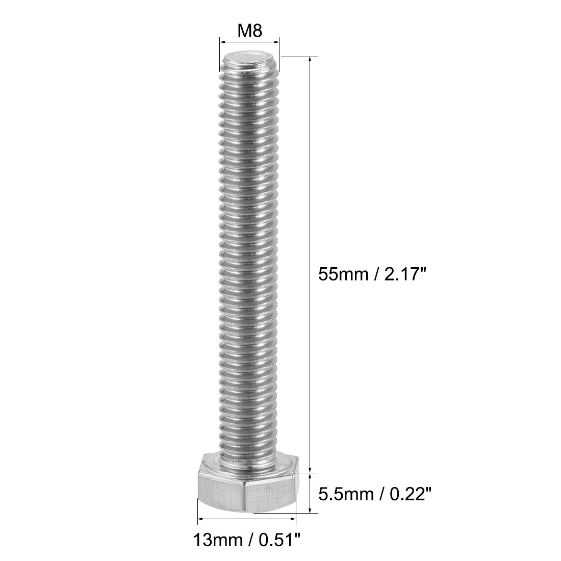 uxcell Uxcell M8x55mm Hex Bolts 304 Stainless Steel Hexagon Screw Bolt 5pcs