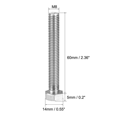 Harfington Uxcell M8 Thread 60mm Length Hex Bolts 304 Stainless Steel Hexagon Screw Bolt 10pcs