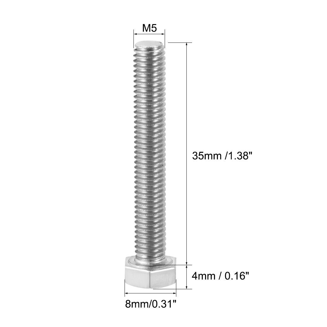 uxcell Uxcell M5x35mm Hex Bolts 304 Stainless Steel Hexagon Screw Bolt 10pcs