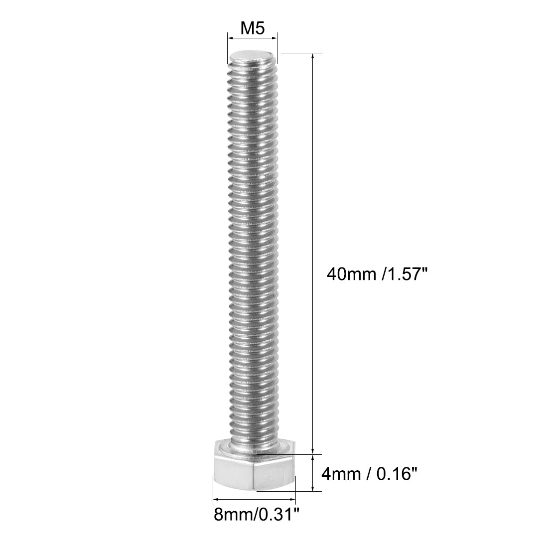 uxcell Uxcell M5x40mm Hex Bolts 304 Stainless Steel Hexagon Screw Bolt 10pcs