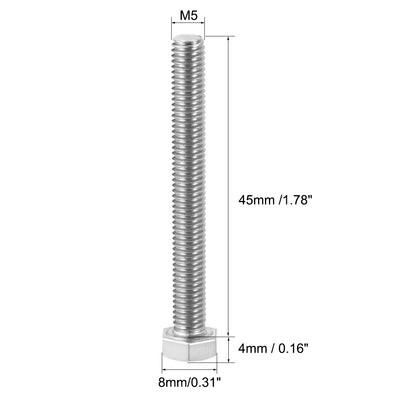 Harfington Uxcell M5x45mm Hex Bolts 304 Stainless Steel Hexagon Screw Bolt 10pcs