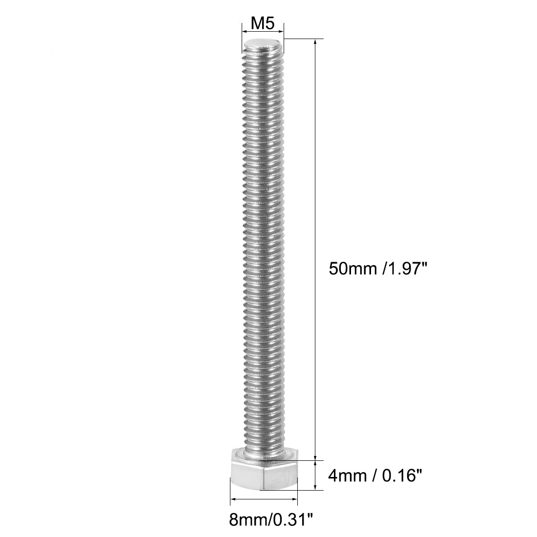 uxcell Uxcell M5x50mm Hex Bolts 304 Stainless Steel Hexagon Screw Bolt 10pcs