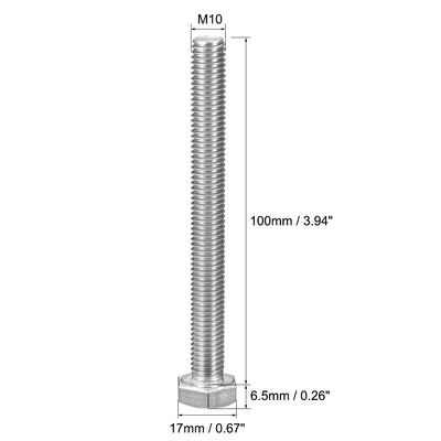 Harfington Uxcell M10x100mm Hex Bolts 304 Stainless Steel Hexagon Screw Bolt 2pcs