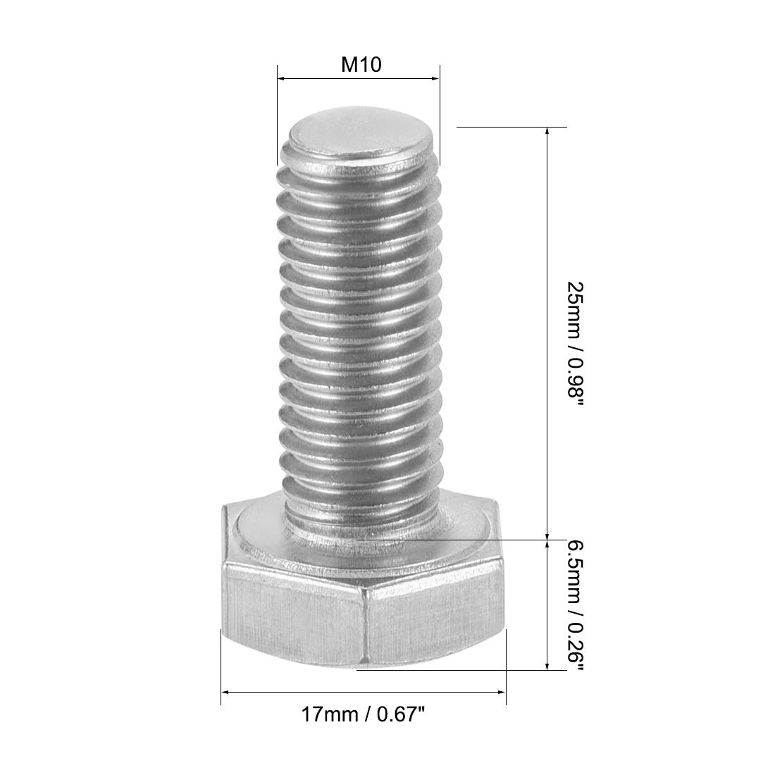 uxcell Uxcell M10x25mm Hex Bolts 304 Stainless Steel Hexagon Screw Bolt 10pcs