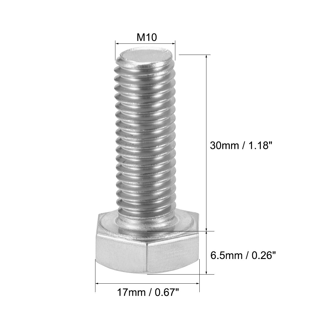 uxcell Uxcell M10x30mm Hex Bolts 304 Stainless Steel Hexagon Screw Bolt 5pcs