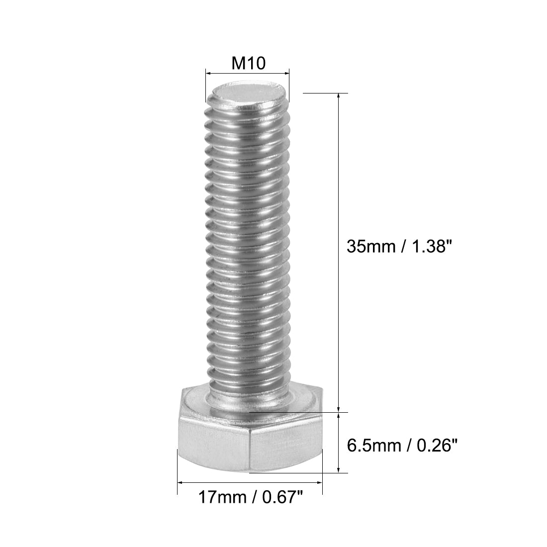 uxcell Uxcell M10x35mm Hex Bolts 304 Stainless Steel Hexagon Screw Bolt 5pcs