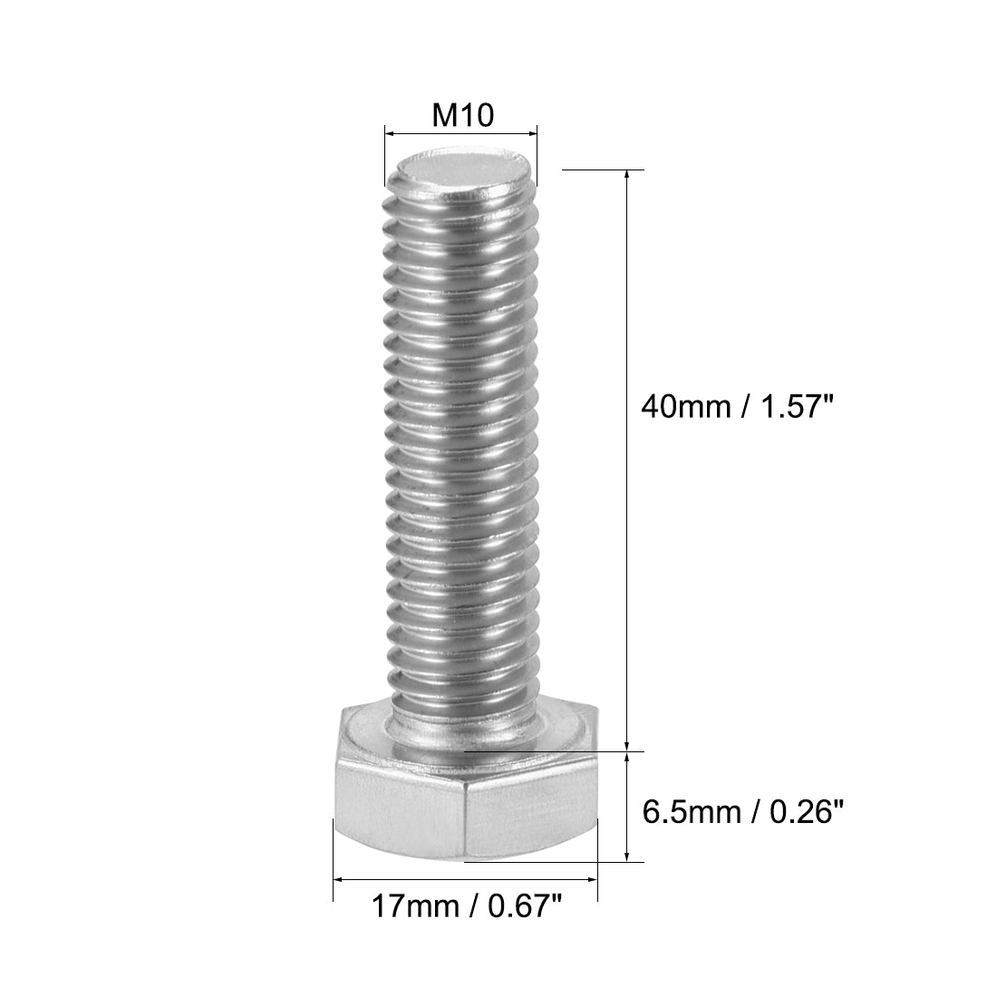 uxcell Uxcell M10x40mm Hex Bolts 304 Stainless Steel Hexagon Screw Bolt 5pcs