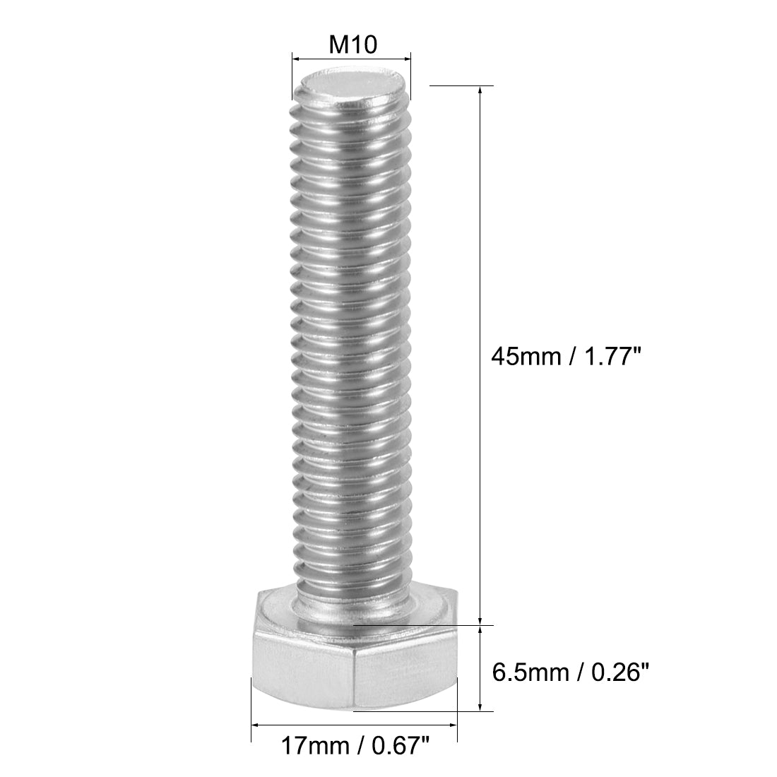 uxcell Uxcell 5Stk.Hexagon Metrisch M10x45mm 304 Edelstahl Voll Gewinde Befestigung Schraube de