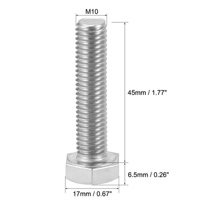 Harfington Uxcell 5Stk.Hexagon Metrisch M10x45mm 304 Edelstahl Voll Gewinde Befestigung Schraube de