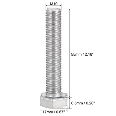 Harfington Uxcell M10 Thread 55mm Length Hex Bolts 304 Stainless Steel Hexagon Screw Bolt 5pcs