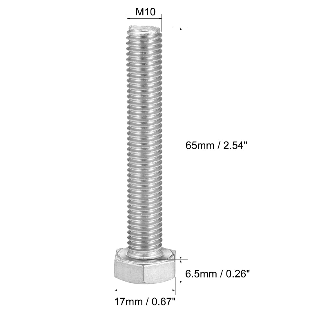 uxcell Uxcell M10x65mm Hex Bolts 304 Stainless Steel Hexagon Screw Bolt 5pcs