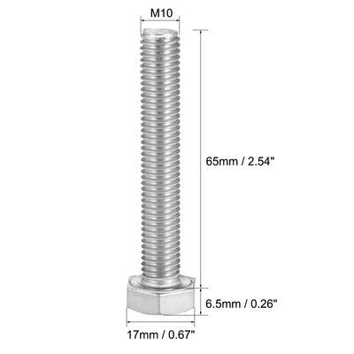 Harfington Uxcell M10x65mm Hex Bolts 304 Stainless Steel Hexagon Screw Bolt 5pcs