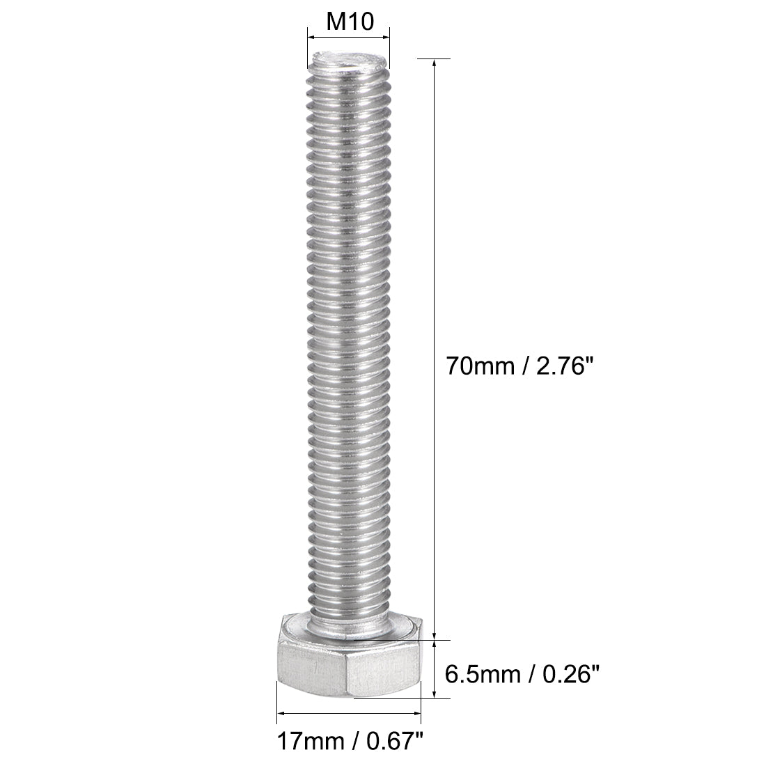 uxcell Uxcell M10x70mm Hex Bolts 304 Stainless Steel Hexagon Screw Bolt 5pcs