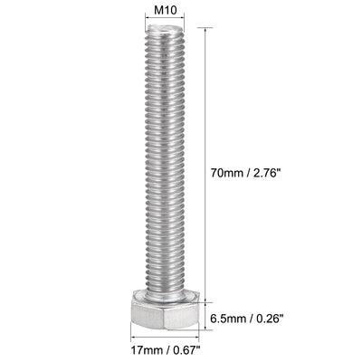 Harfington Uxcell M10x70mm Hex Bolts 304 Stainless Steel Hexagon Screw Bolt 5pcs