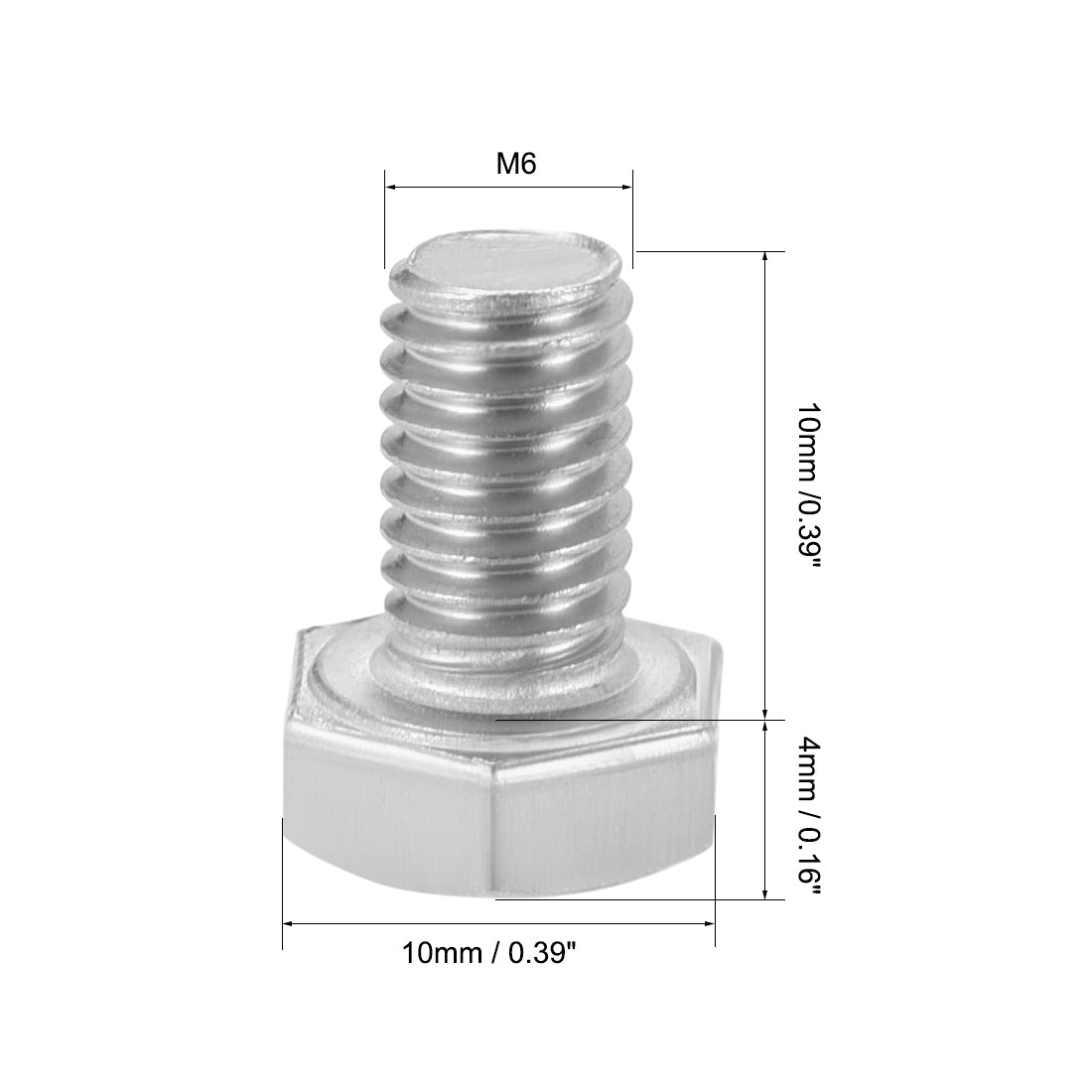 uxcell Uxcell M6x10mm Hex Bolts 304 Stainless Steel Hexagon Screw Bolt 5pcs