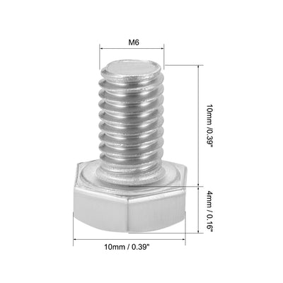 Harfington Uxcell M6x10mm Hex Bolts 304 Stainless Steel Hexagon Screw Bolt 5pcs