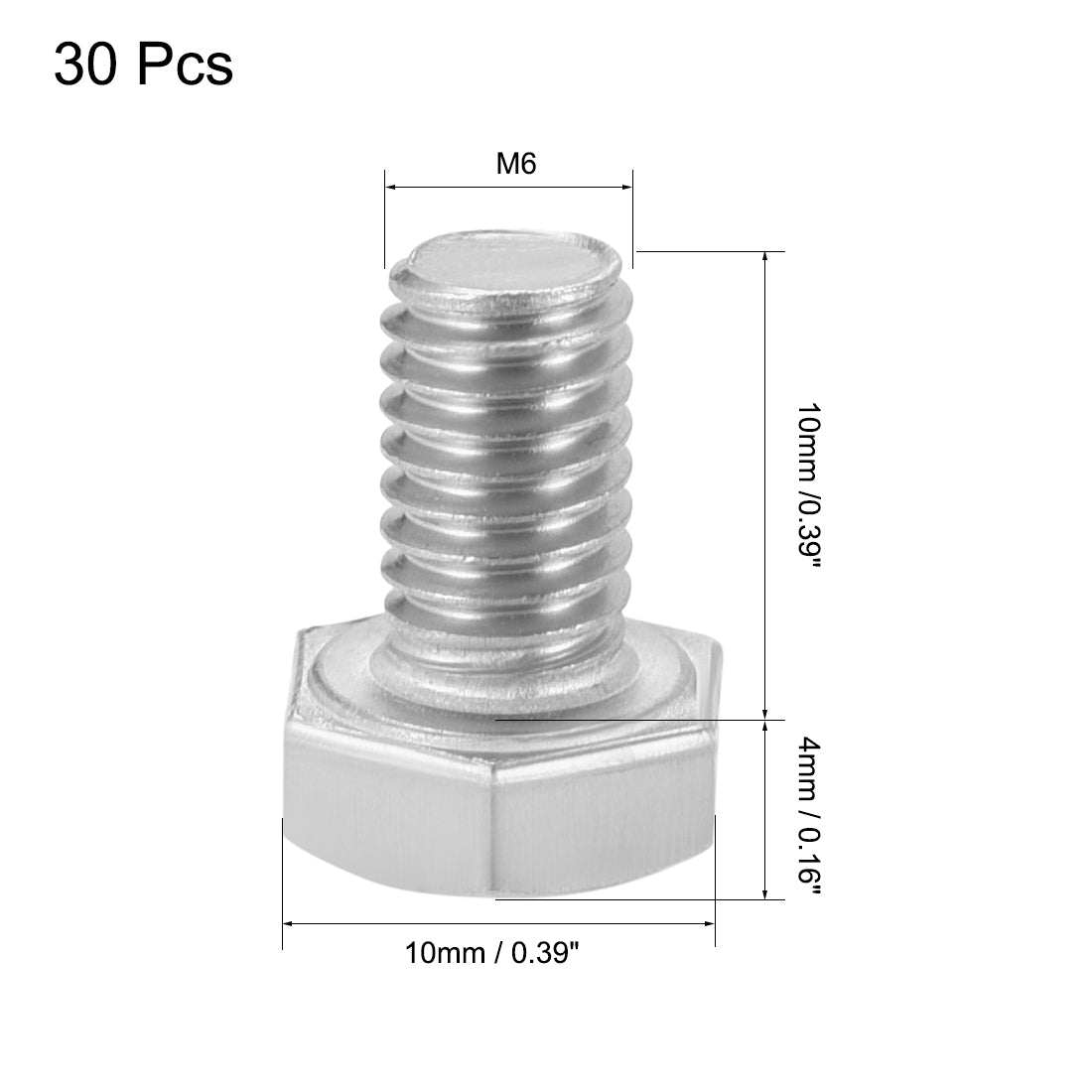 uxcell Uxcell M6x10mm Hex Bolts 304 Stainless Steel Hexagon Screw Bolt 30pcs