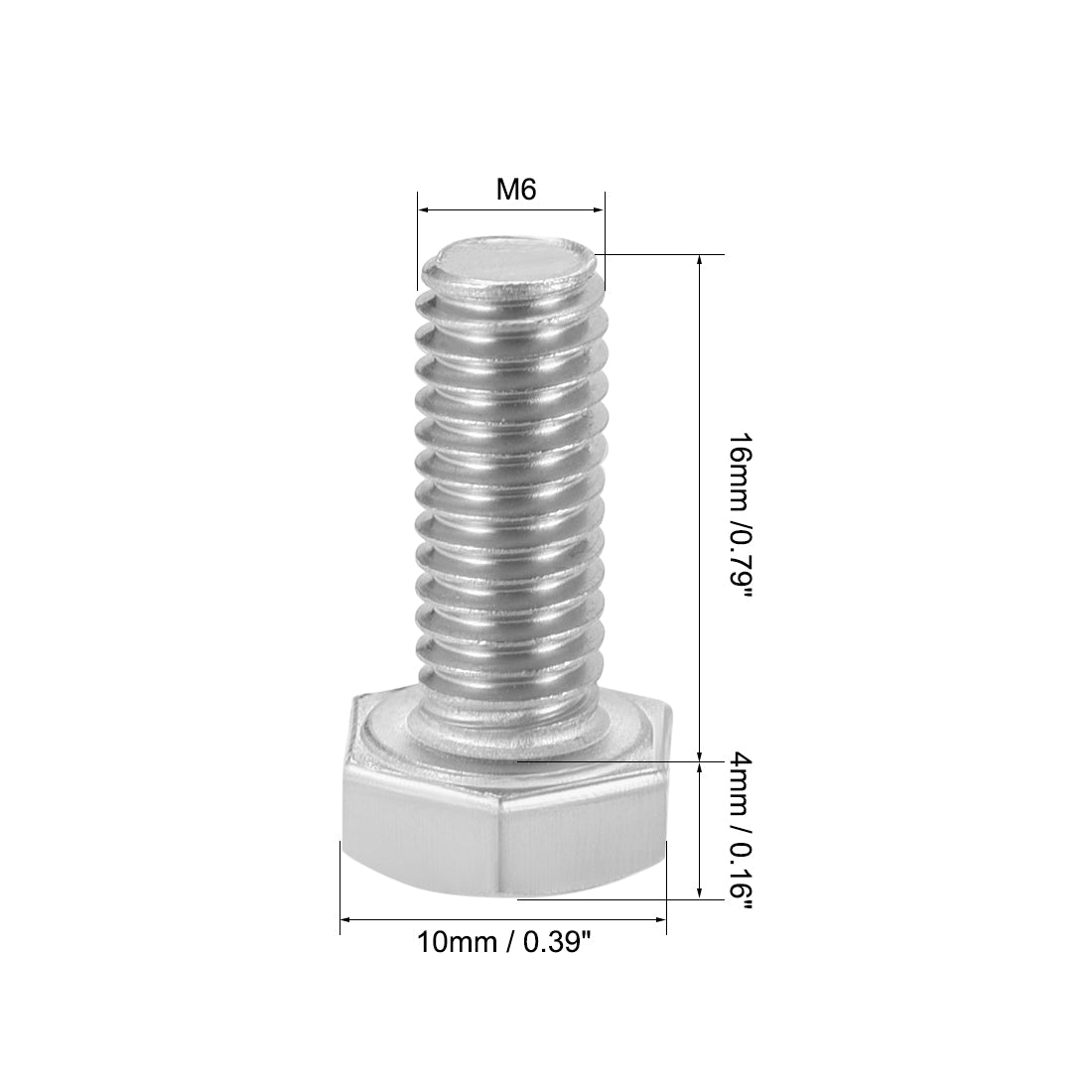 uxcell Uxcell M6 Thread 16mm Length Hex Bolts 304 Stainless Steel Hexagon Screw Bolt 10pcs