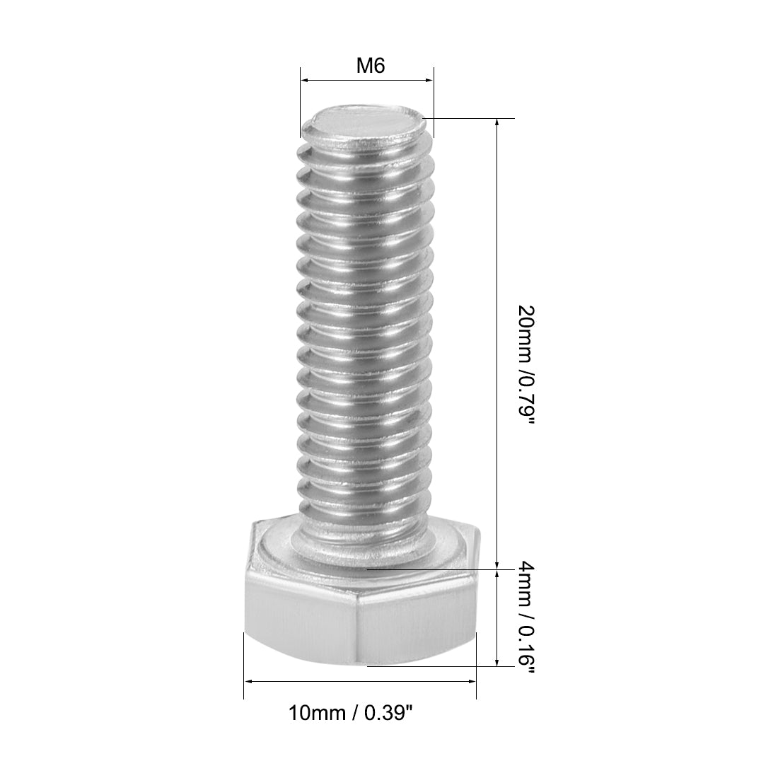 uxcell Uxcell M6 Thread 20mm Length Hex Bolts 304 Stainless Steel Hexagon Screw Bolt 10pcs