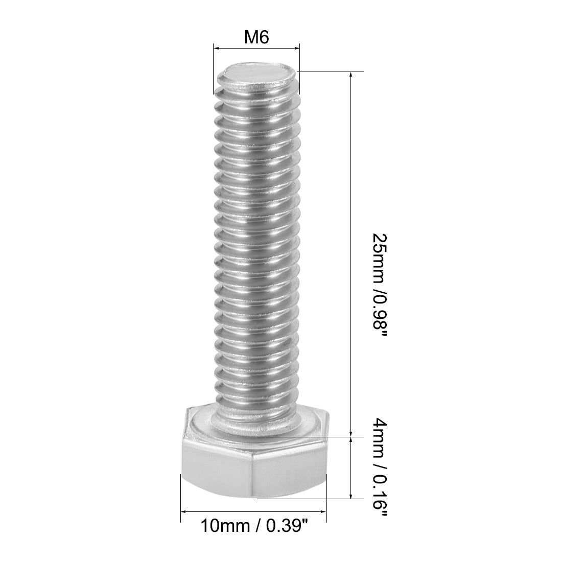 uxcell Uxcell M6x25mm Hex Bolts 304 Stainless Steel Hexagon Screw Bolt 10pcs