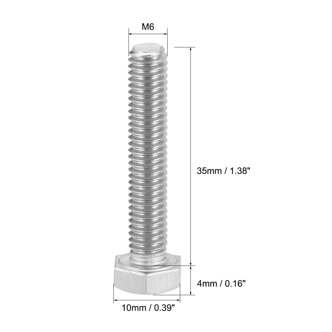 uxcell Uxcell M6x35mm Hex Bolts 304 Stainless Steel Hexagon Screw Bolt 10pcs