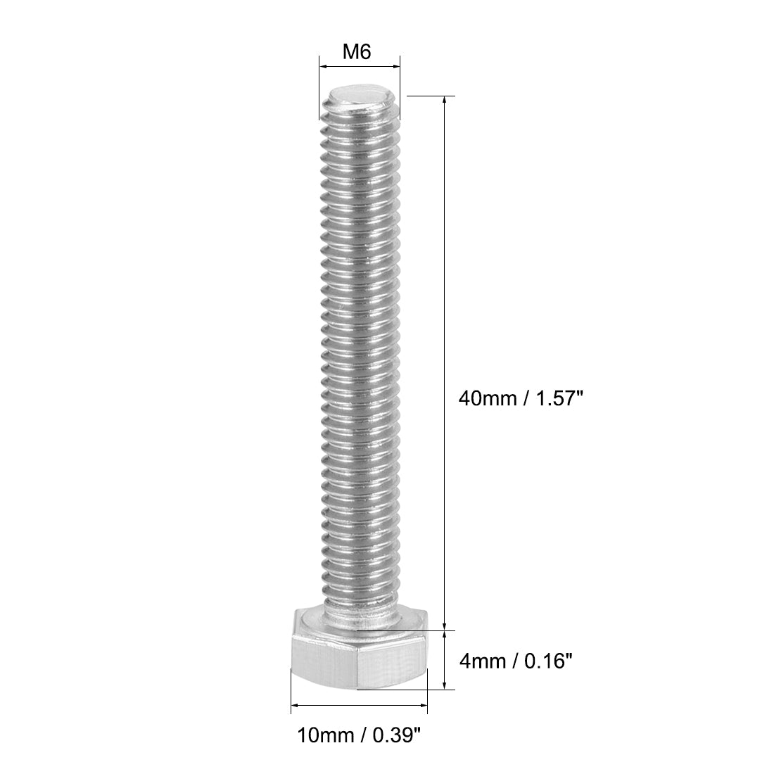 uxcell Uxcell M6x40mm Hex Bolts 304 Stainless Steel Hexagon Screw Bolt 10pcs