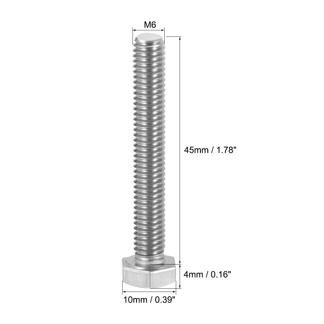 uxcell Uxcell M6x45mm Hex Bolts 304 Stainless Steel Hexagon Screw Bolt 10pcs