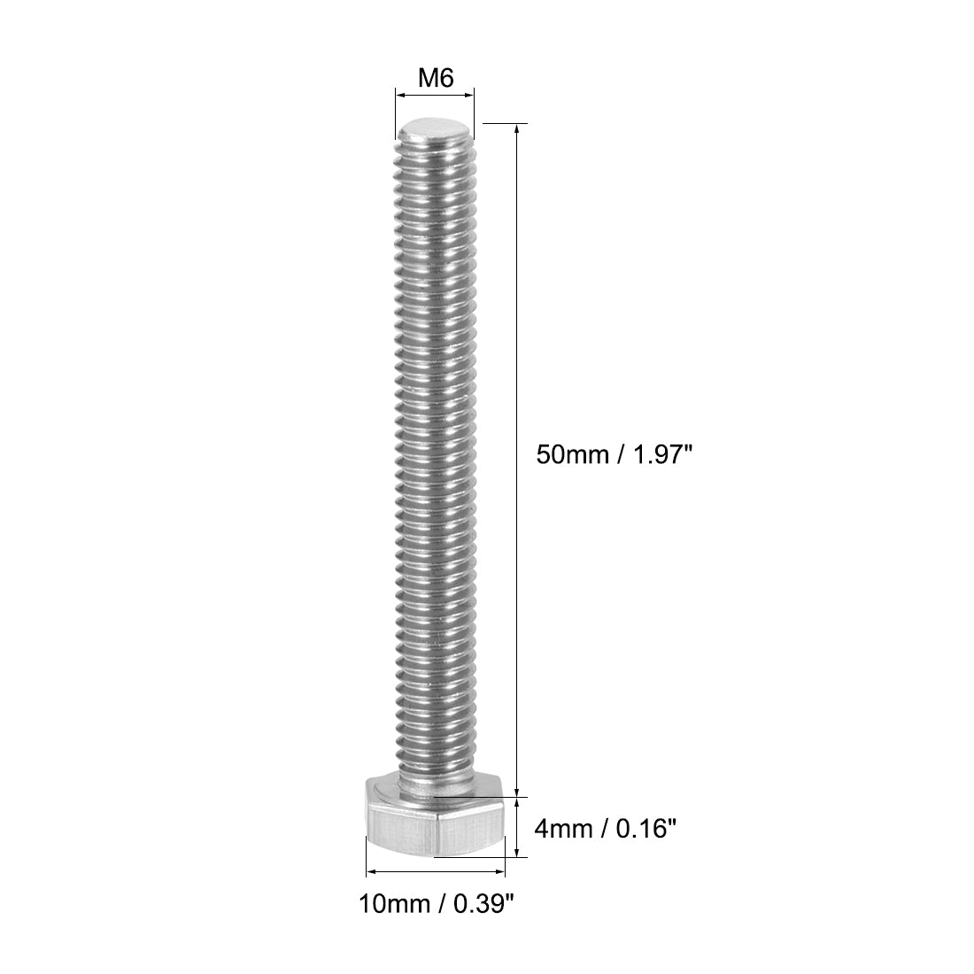 uxcell Uxcell M6x50mm Hex Bolts 304 Stainless Steel Hexagon Screw Bolt 10pcs