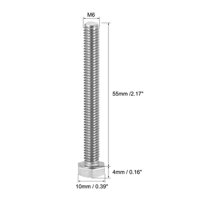 Harfington Uxcell M6x55mm Hex Bolts 304 Stainless Steel Hexagon Screw Bolt 10pcs