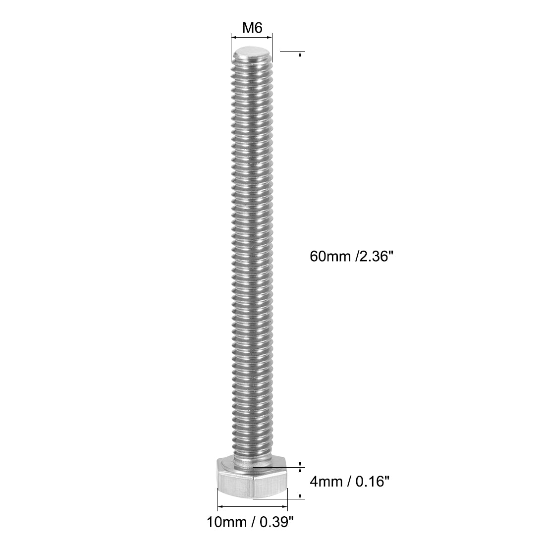uxcell Uxcell M6x60mm Hex Bolts 304 Stainless Steel Hexagon Screw Bolt 10pcs
