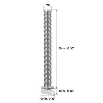 Harfington Uxcell M6x60mm Hex Bolts 304 Stainless Steel Hexagon Screw Bolt 10pcs