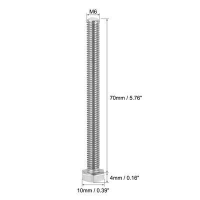 Harfington Uxcell M6x70mm Hex Bolts 304 Stainless Steel Hexagon Screw Bolt 5pcs