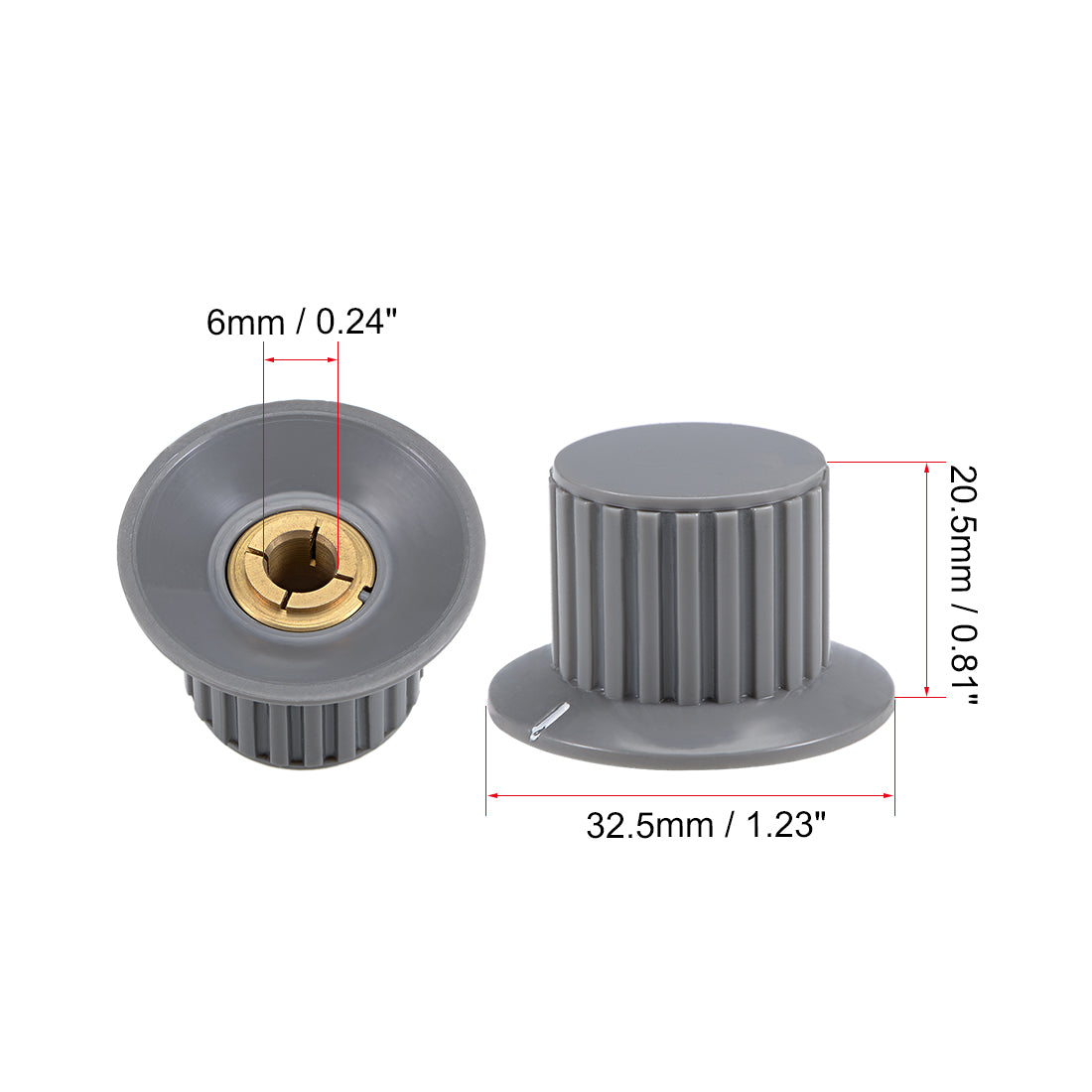 uxcell Uxcell 2Pcs 6mm Insert Shaft 32.5x20.5mm Plastic Potentiometer Rotary Knob Pots Grey