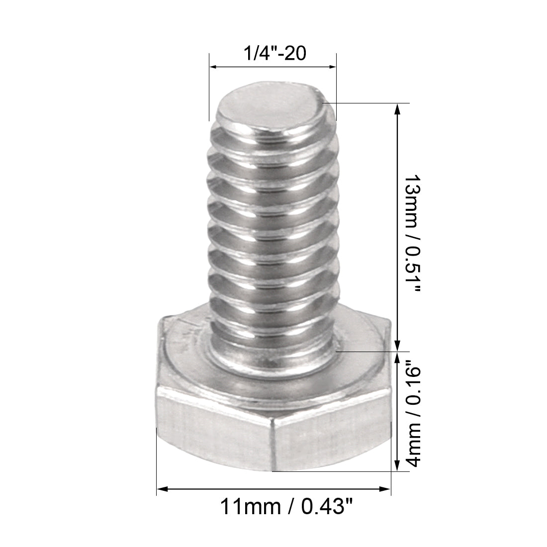 uxcell Uxcell 1/4-20 x 1/2" Hex Bolts 304 Stainless Steel Hexagon Screw Bolt 20pcs