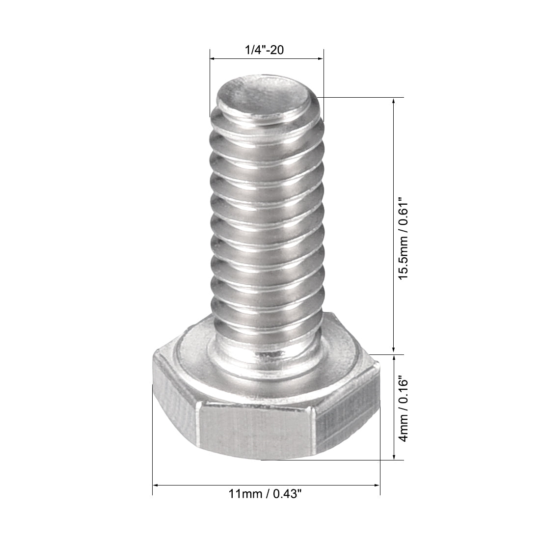 uxcell Uxcell 1/4-20x5/8" Hex Bolts 304 Stainless Steel Hexagon Screw Bolt 20pcs