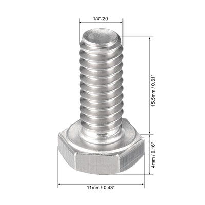 Harfington Uxcell 1/4-20x5/8" Hex Bolts 304 Stainless Steel Hexagon Screw Bolt 20pcs