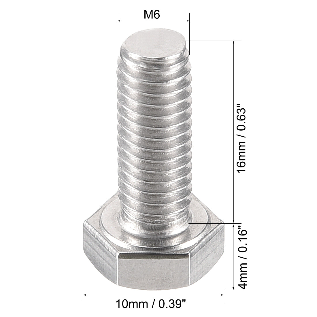 uxcell Uxcell M6x16mm Hex Bolts 304 Stainless Steel Hexagon Left Hand Screw Bolt 4pcs