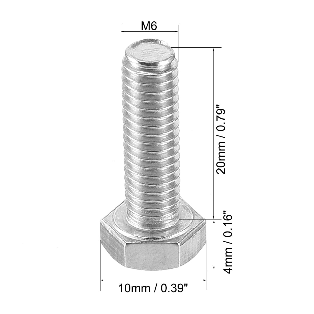 uxcell Uxcell M6x20mm Hex Bolts 304 Stainless Steel Hexagon Left Hand Screw Bolt 4pcs