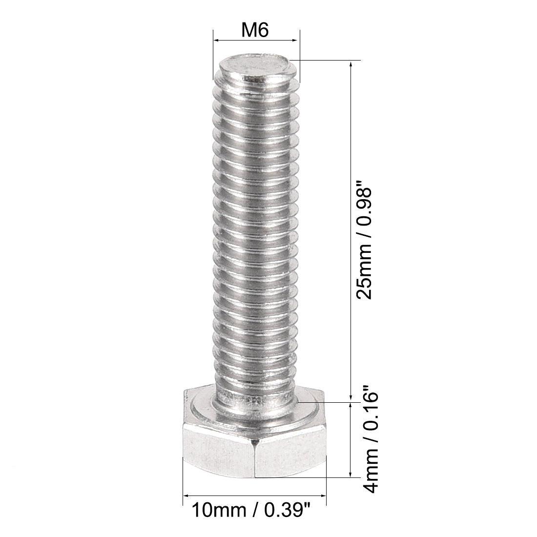 uxcell Uxcell M6x25mm Hex Bolts 304 Stainless Steel Hexagon Left Hand Screw Bolts 2pcs