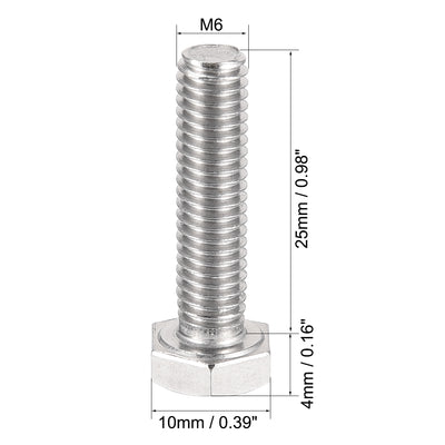 Harfington Uxcell M6x25mm Hex Bolts 304 Stainless Steel Hexagon Left Hand Screw Bolts 2pcs