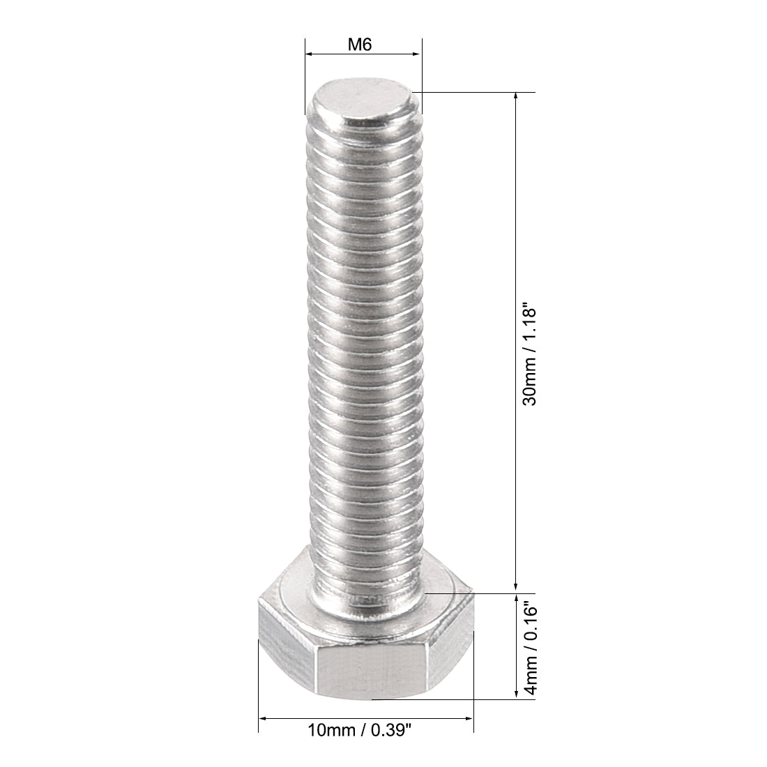 uxcell Uxcell M6x30mm Hex Bolts 304 Stainless Steel Hexagon Left Hand Screw Bolt 2pcs