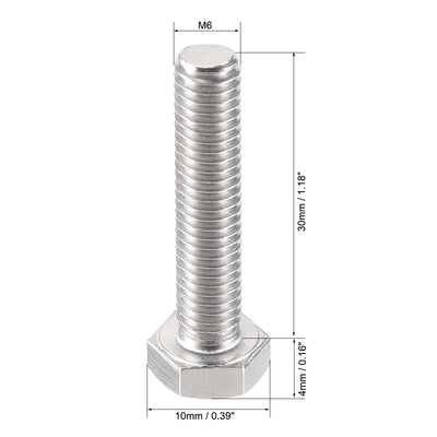 Harfington Uxcell M6x30mm Hex Bolts 304 Stainless Steel Hexagon Left Hand Screw Bolt 2pcs