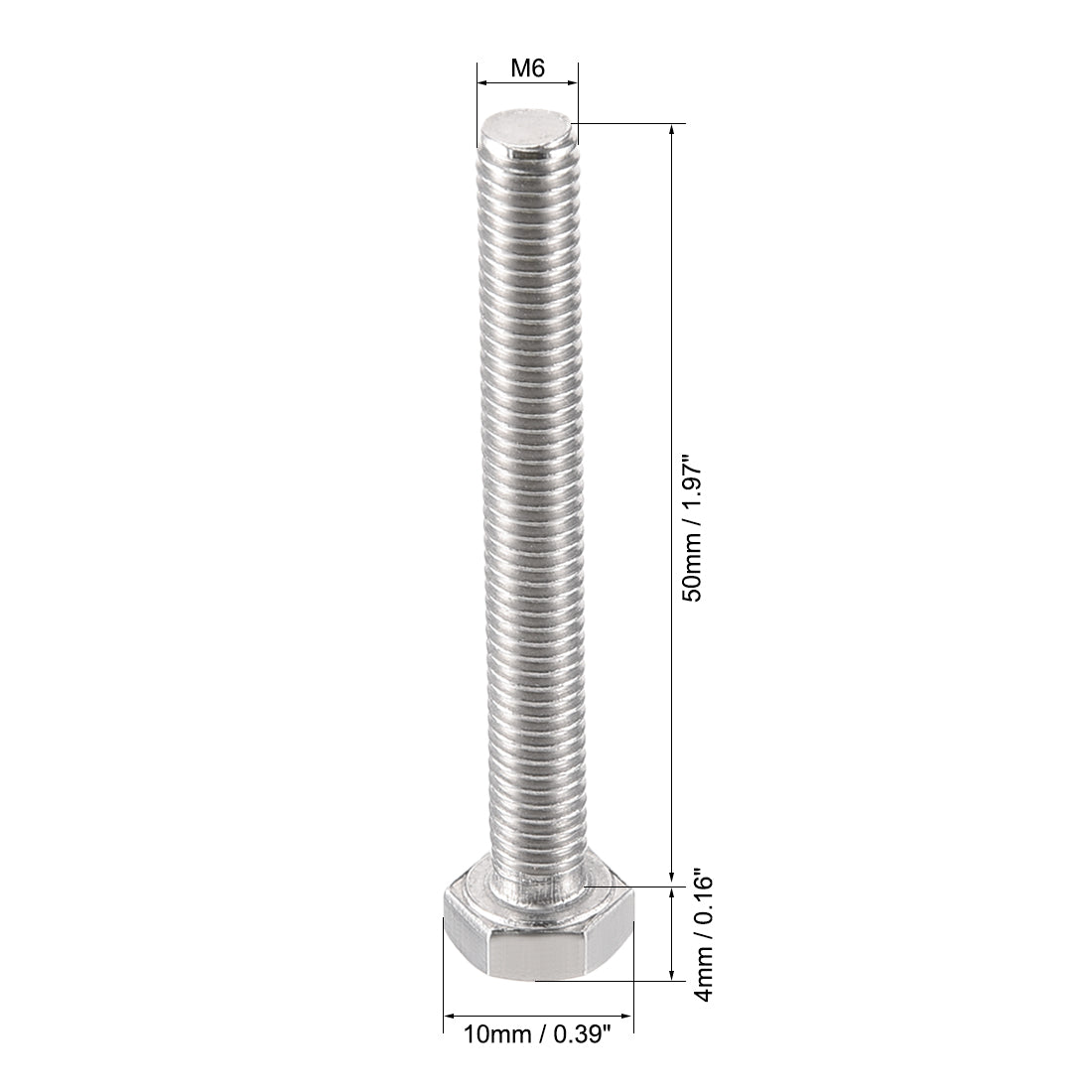 uxcell Uxcell M6x50mm Hex Bolts 304 Stainless Steel Hexagon Left Hand Screw Bolt 2pcs