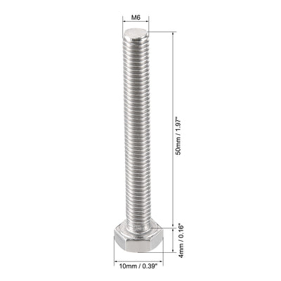 Harfington Uxcell M6x50mm Hex Bolts 304 Stainless Steel Hexagon Left Hand Screw Bolt 2pcs