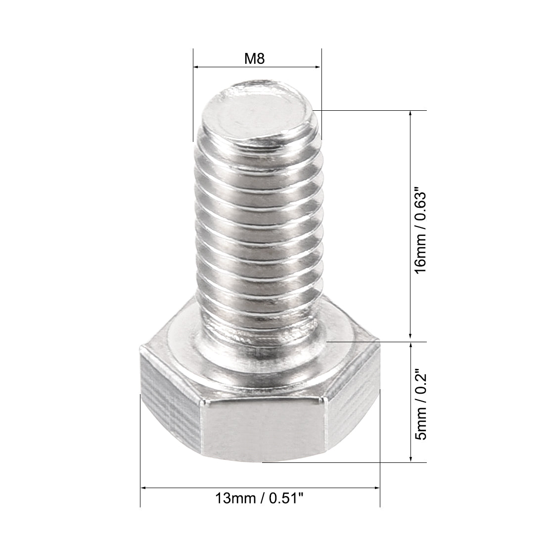 uxcell Uxcell M8x16mm Hex Bolts 304 Stainless Steel Hexagon Left Hand Screw Bolt 2pcs