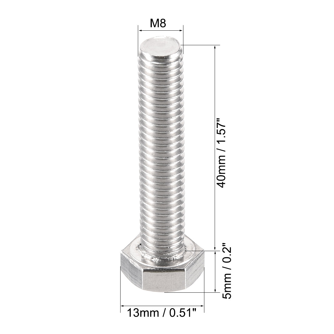 uxcell Uxcell M8x40mm Hex Bolts 304 Stainless Steel Hexagon Left Hand Screw Bolt 2pcs