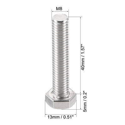 Harfington Uxcell M8x40mm Hex Bolts 304 Stainless Steel Hexagon Left Hand Screw Bolt 2pcs