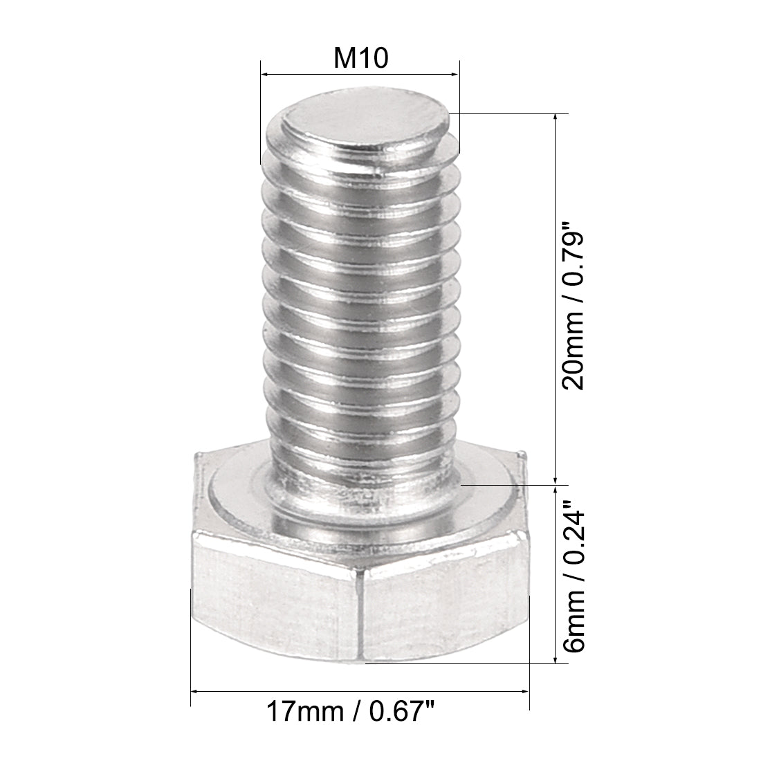 uxcell Uxcell M10x20mm Hex Bolts 304 Stainless Steel Hexagon Left Hand Screw Bolt