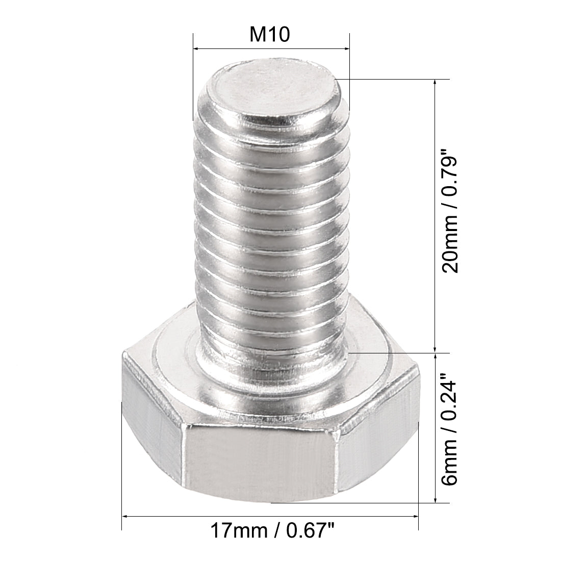 uxcell Uxcell M10x20mm Hex Bolts 304 Stainless Steel Hexagon Left Hand Screw Bolt 2pcs